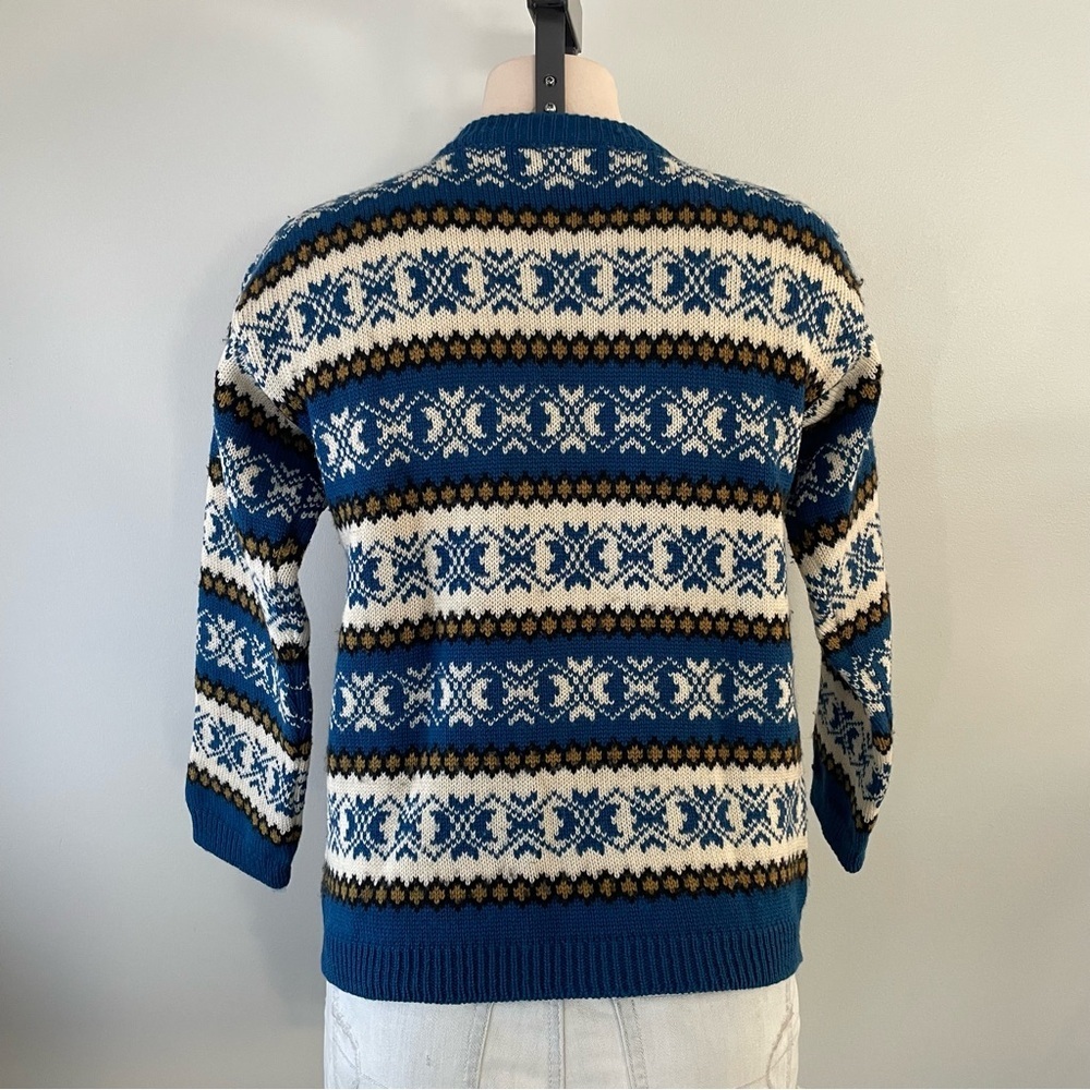 Vintage Dirdalstrikk 100% Wool Knit Cardigan Nordic Fair Isle Pewter Clasps - Picture 2 of 8